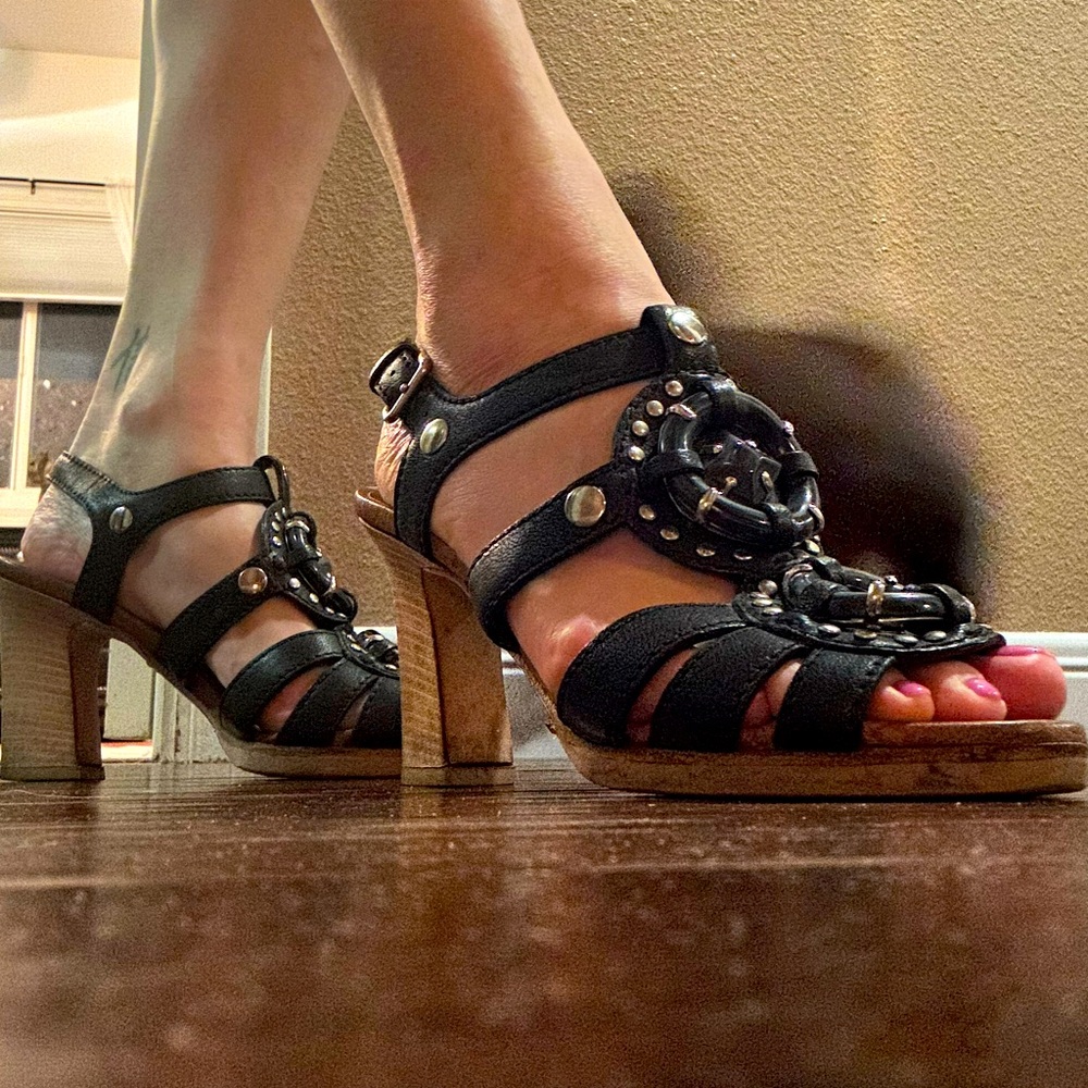 Miu Miu Wooden Embellished Leather Heels